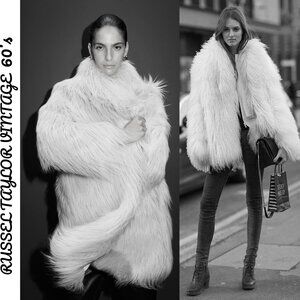 💋ABSOLUTELY STUNNING!💋AUTENTIC 1970's RUSSEL TAYLOR FAUX  FUR COAT in IVORY